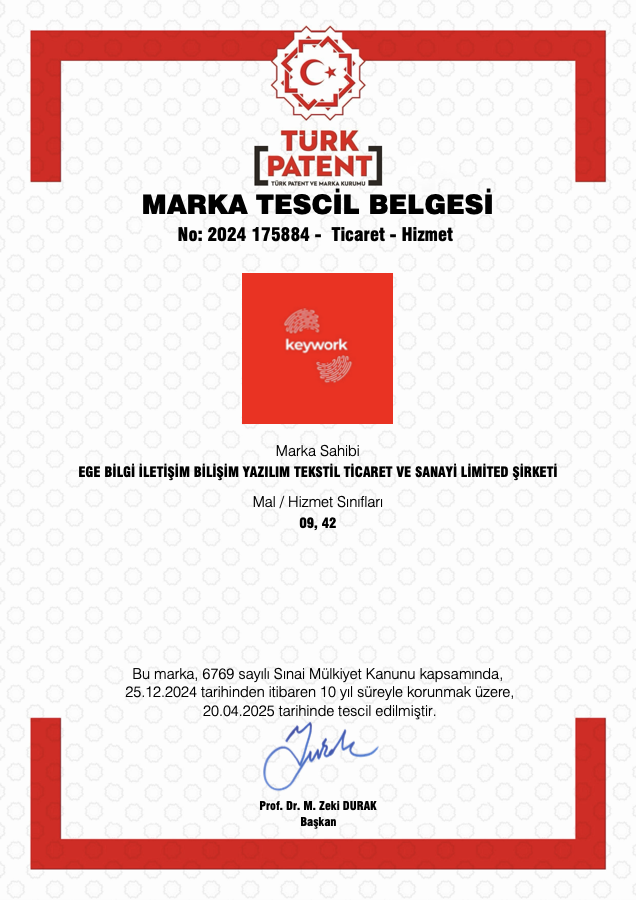 Keywork trademark registration certificate